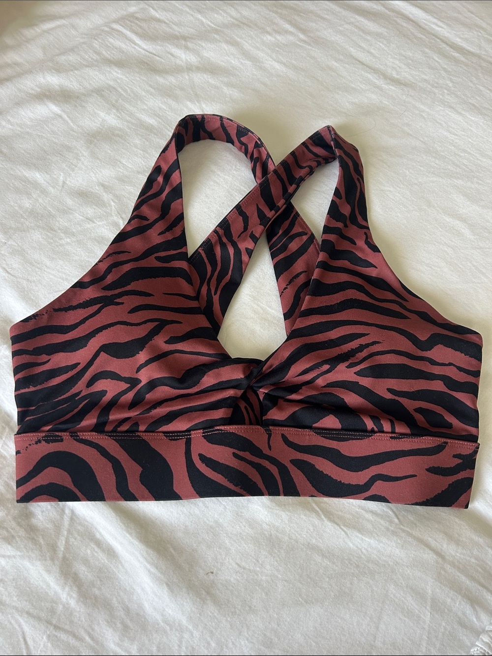 Fabletics Rust Zebra Cross-Back Sports Bra - Black Accent
